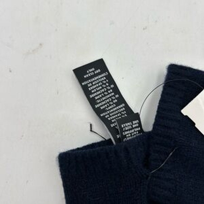 Collection cashmere/wool Navy Gloves with gold studs NWT