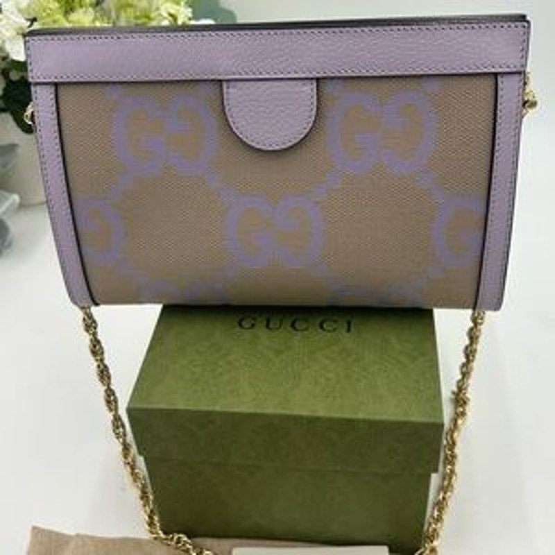 Gucci women's Ophedia jumbo GG canvas, shoulder bag with gold tone chain strap