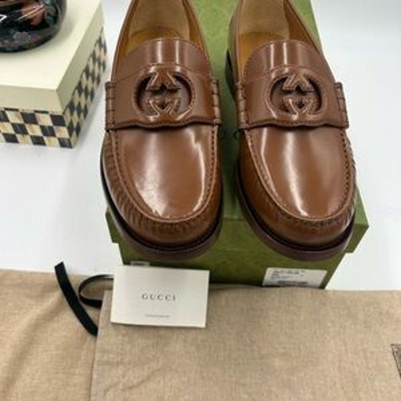 Men's Gucci interlocking G leather loafers size 7 fits eight US made in Italy