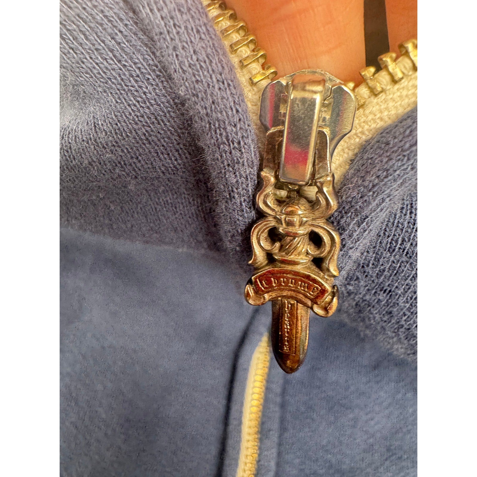 Men's Chrome Hearts Blue Embroidered Zip Front Hoodie Size XXL