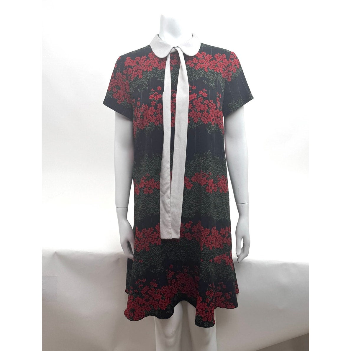 RED Valentino Printed Neck Tie Floral Peter Pan Collar Dress – IT 46 / US 10