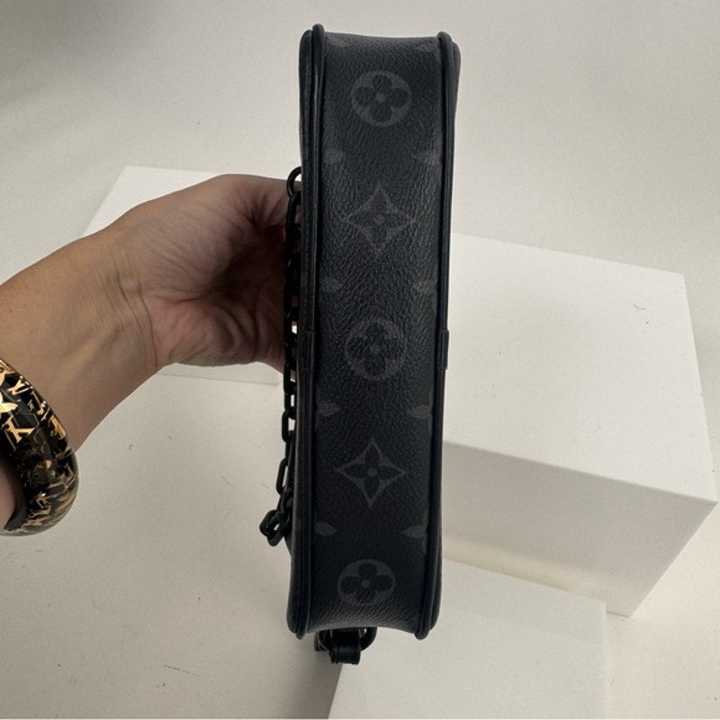LV Black Virgil Abloh Coated Canvas Monogram Eclipse Volga Pochette Clutch Bag