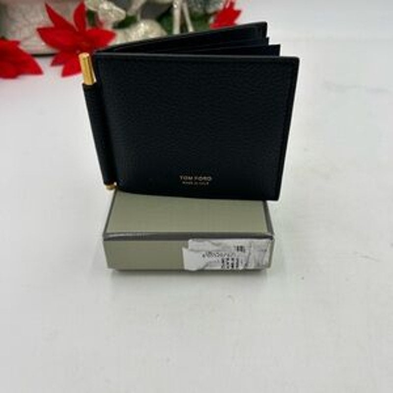 Tom Ford men's money clip wallet with gold tone hardware made in Italy