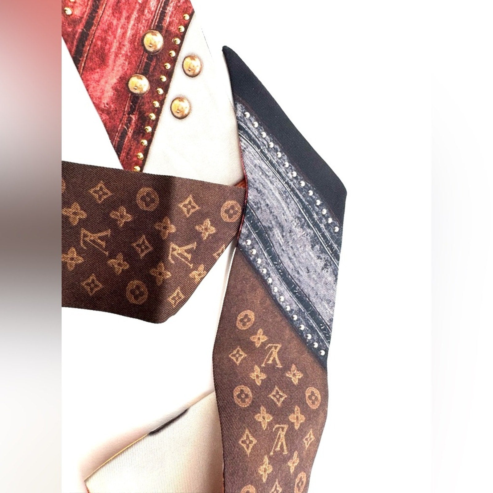 Louis Vuitton Limited Edition Steamer Trunk Silk Bag Handle Wrap Scarf Hair Tie