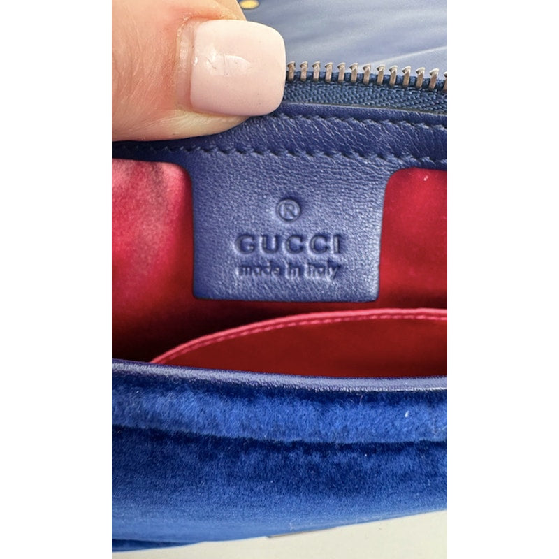 Gucci Medium Marmont Velvet Shoulder Bag - Blue - Antique Gold Hardware