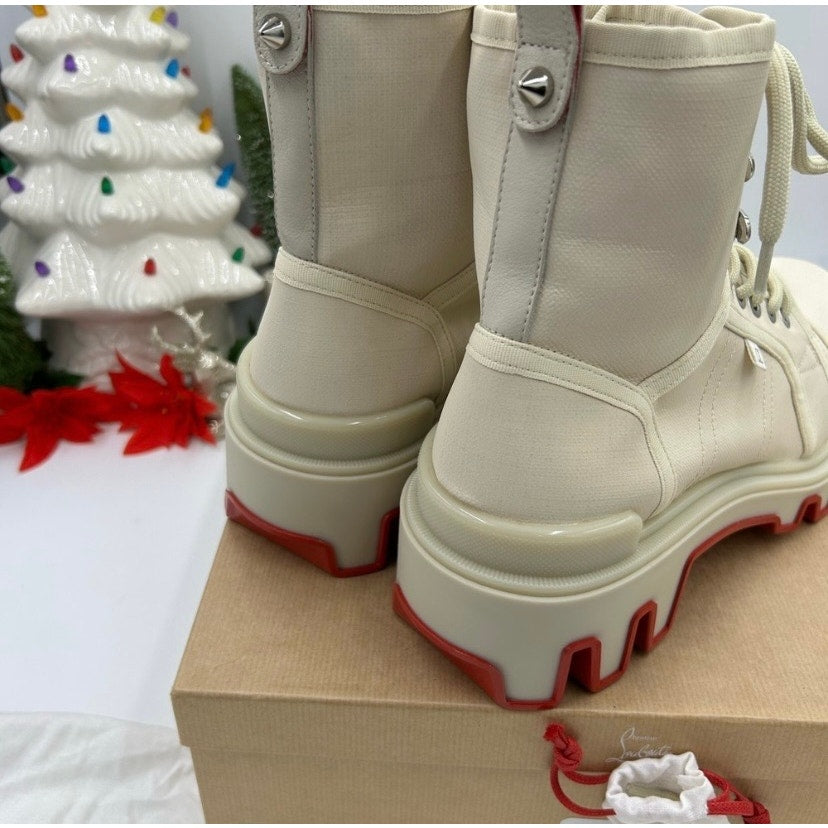 Men's Christian Louboutin panaroot Dune combat boots coated canvas/leather 44