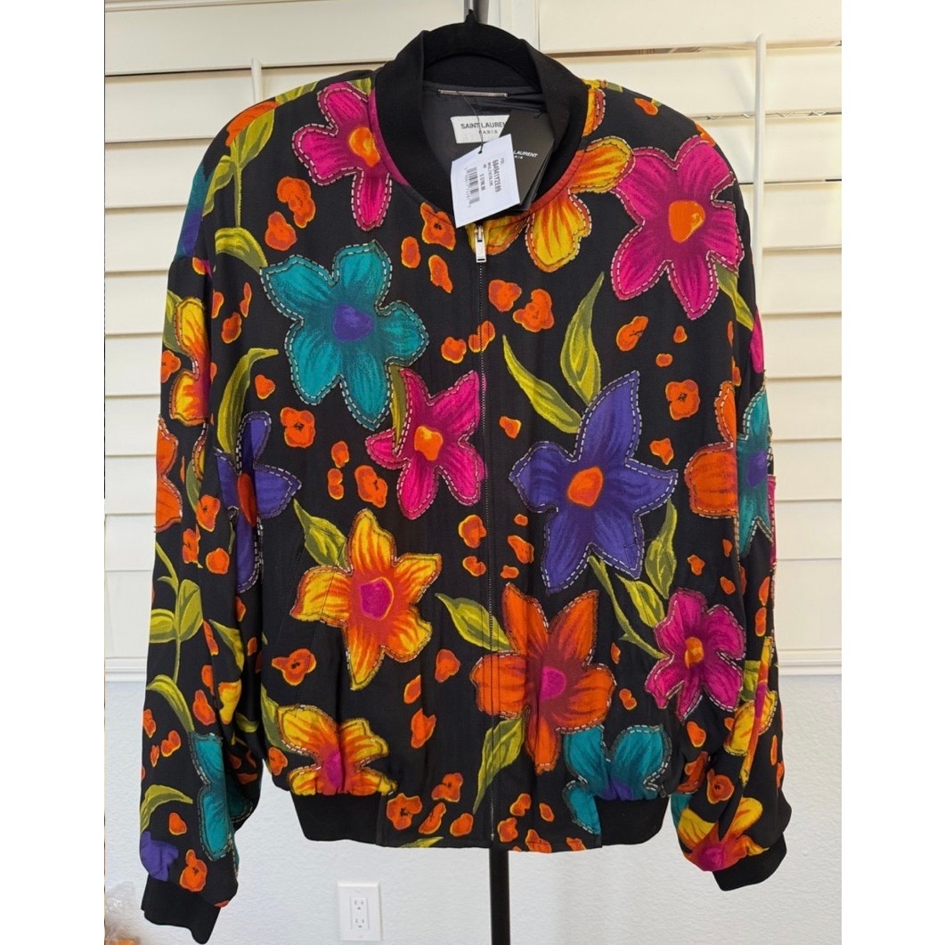 YSL Saint Laurent Teddy Floral Crepe Jacket NWT Size IT 48 - Retail $5800