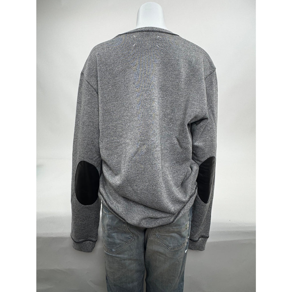 Mens Maison Margiela Wool Blend Leather Elbow Patch Crew Neck Sweatshirt Size 50