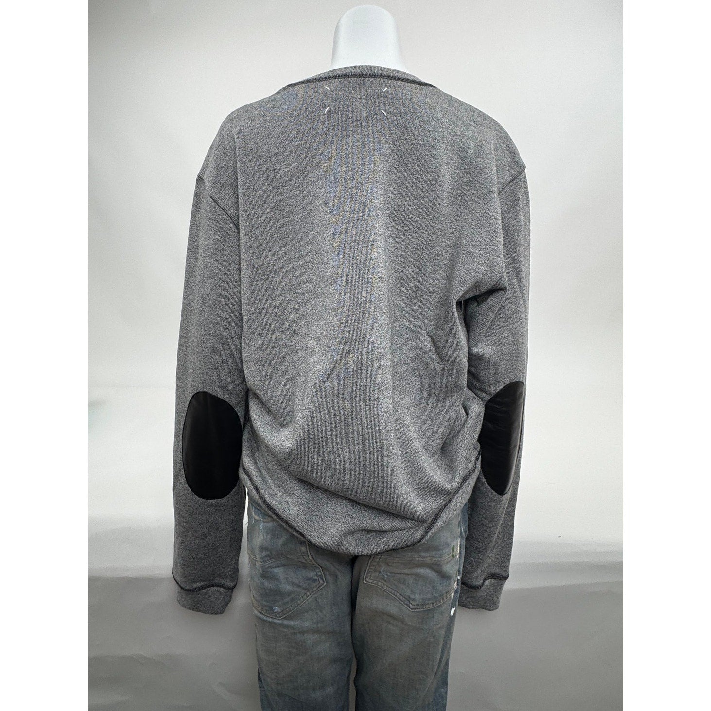 Mens Maison Margiela Wool Blend Leather Elbow Patch Crew Neck Sweatshirt Size 50