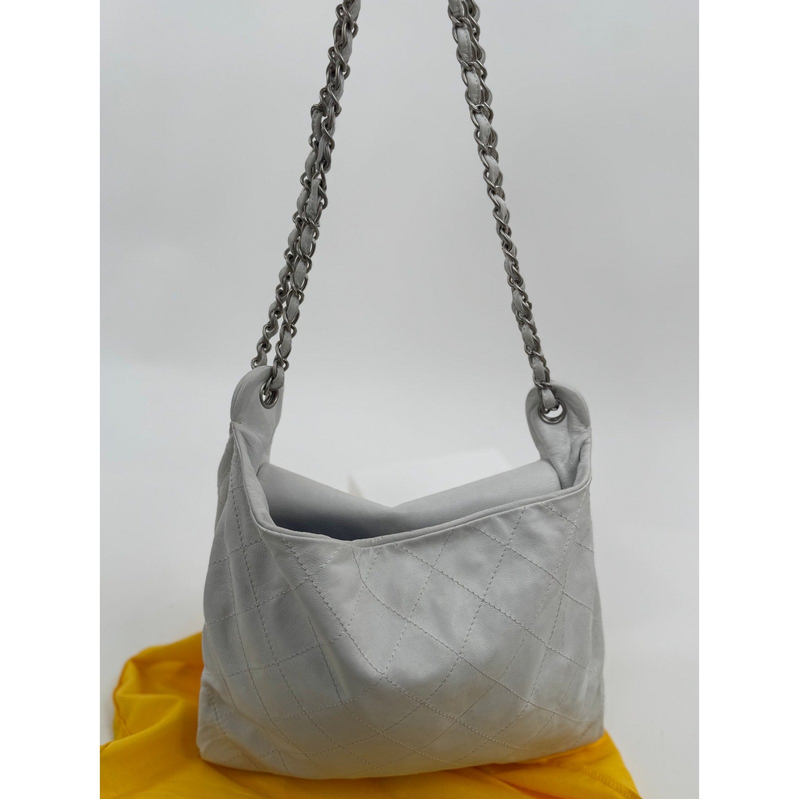 Chanel White Leather Rare Runway Archived Shoulder Bag w/Silver Hardware