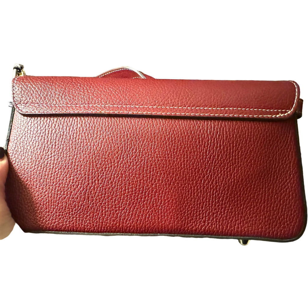 Divina Firenze Made in Italy Cranberry Leather Baguette Flap Crossbody Bag