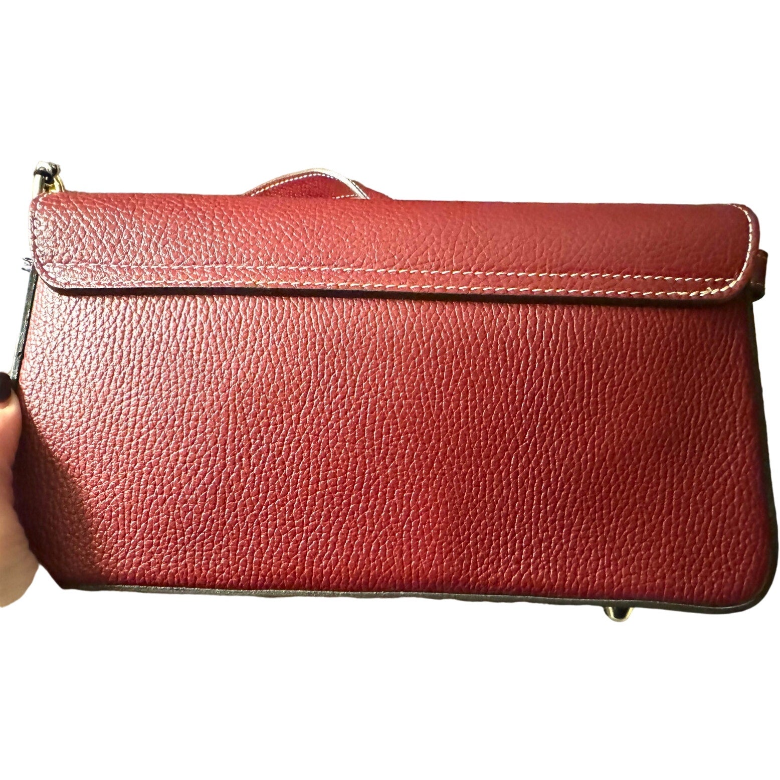 Divina Firenze Made in Italy Cranberry Leather Baguette Flap Crossbody Bag