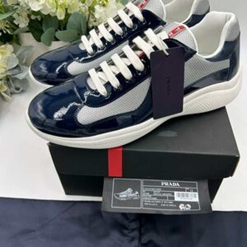 Men's Prada America's cup patent leather blue/white sneakers size 12 fits 13 US