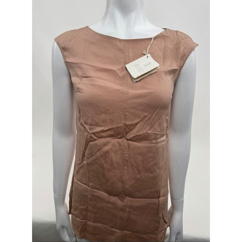 Brunello Cucinelli NWT Women's Silk Shell Blush Beige Blouse XS