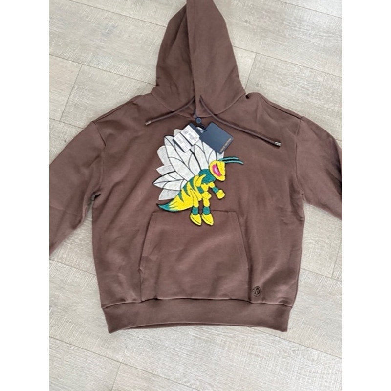 Men’s Louis Vuitton Bumble Bee Flock Patch Hoodie – Chocolate Brown Size L – NWT
