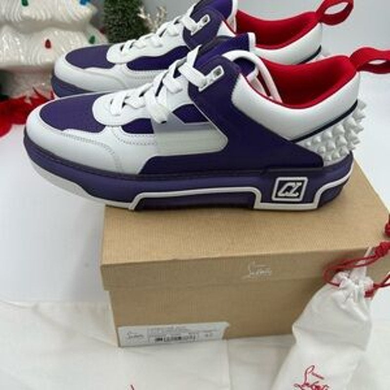 Christian Louboutin ASTROLOUBI low top purple and white leather sneakers size 42
