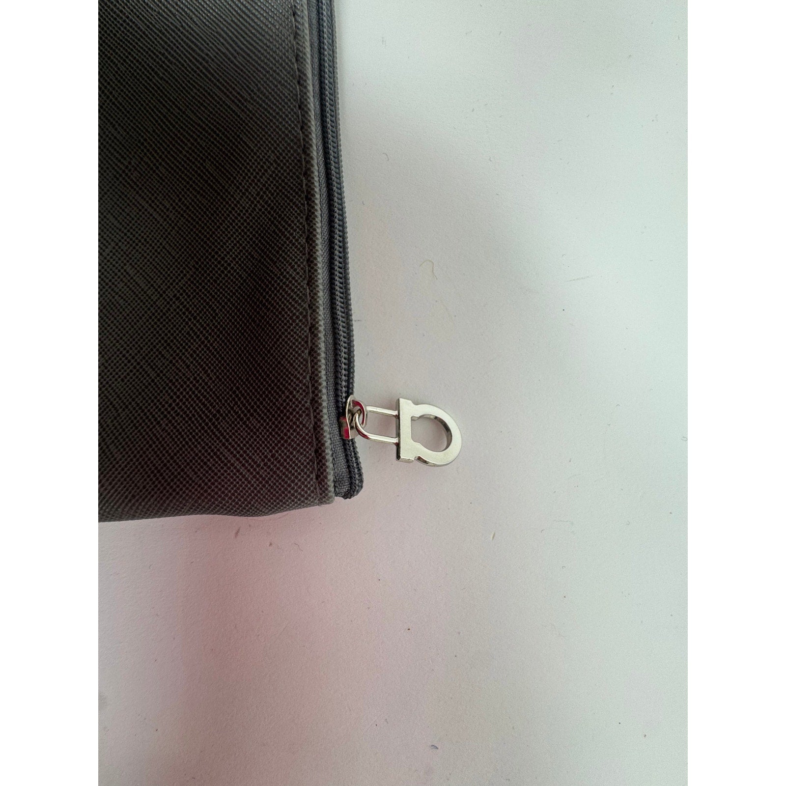 Salvatore Ferragamo Gray Coated Canvas Top Zip Unisex Pouch / Clutch – 8” x 6”