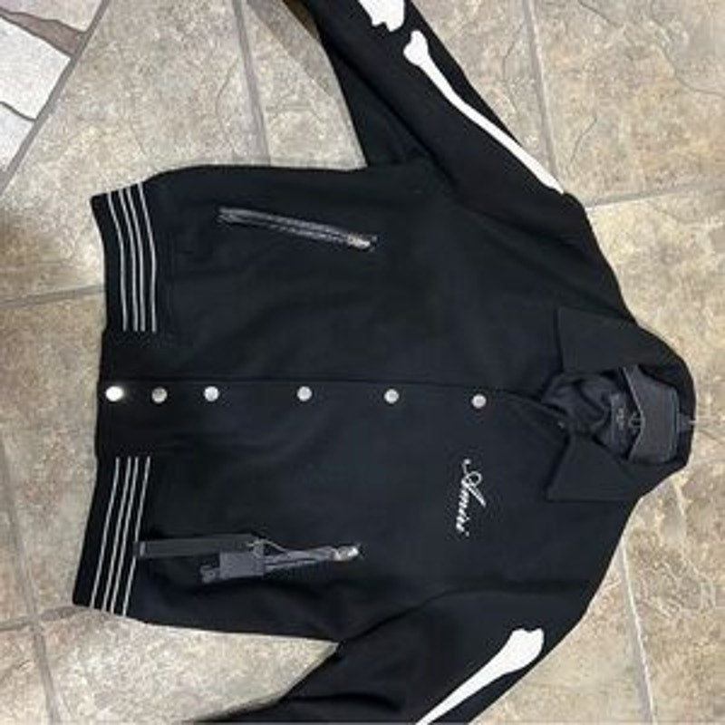 Men's Amiri bones wool black varsity jacket size 52/ extra large