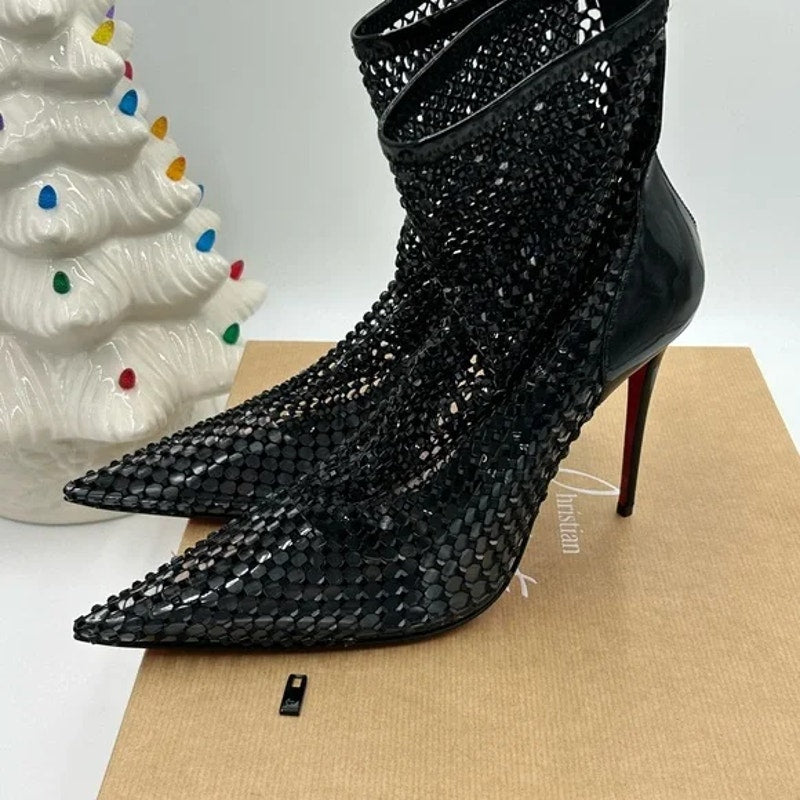Women's Christian Louboutin, Kate Max 100 crystal embellished mesh/patent 40