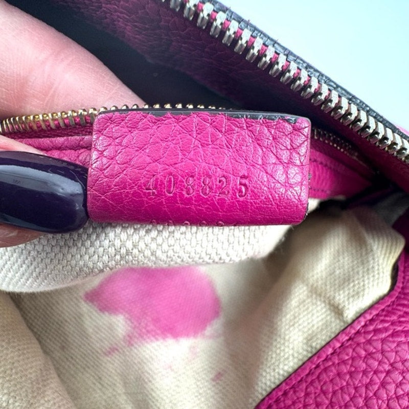 GUCCI Fuchsia Leather Soho w/tassel.Long strap and short strap/ 3 way bag.