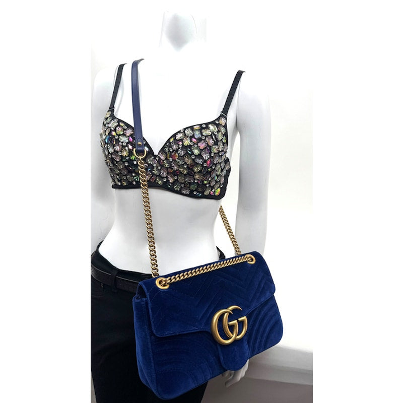 Gucci Medium Marmont Velvet Shoulder Bag - Blue - Antique Gold Hardware