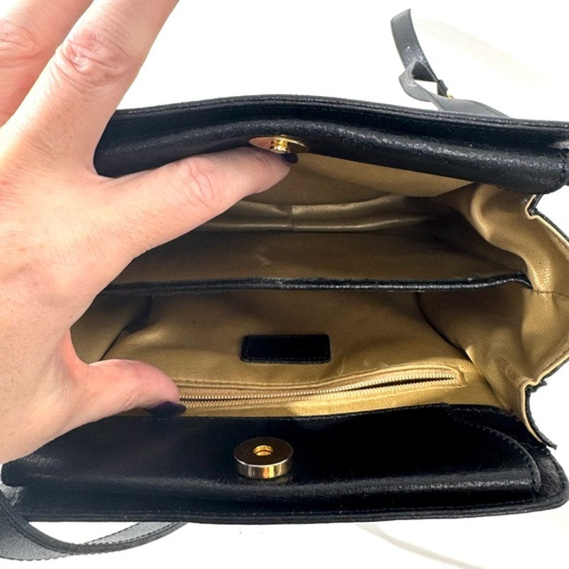 Valentino black leather 2 way structured dual compartment bag w/exterior pocket