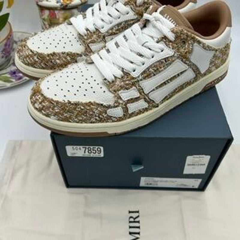 Men's AMIRI BOUCLE SKEL low top leather trimmed sneakers size 44