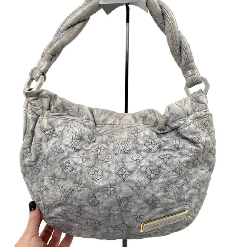 Louis Vuitton Runway..RARE Gray underarm top zip w/ruffle/plaque/twisted handle