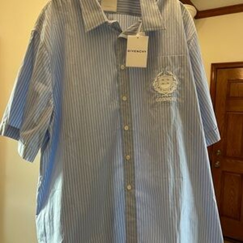 Men's Givenchy crest logo, striped short sleeve cotton Poplin shirt size 43