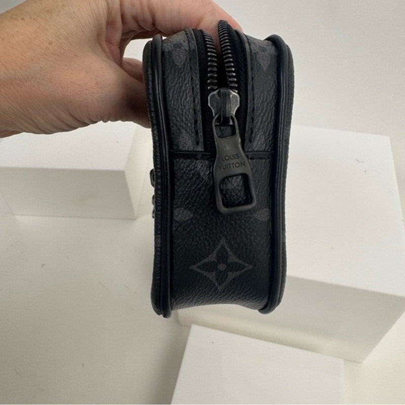 LV Black Virgil Abloh Coated Canvas Monogram Eclipse Volga Pochette Clutch Bag