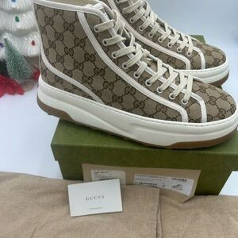 Gucci Beige and White High-Top platform Sneakers size 11 made in Italy