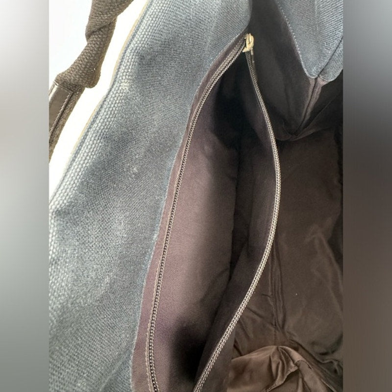 Chanel ENORMOUS tote, black + white fabric w/perforated pvc layer over material