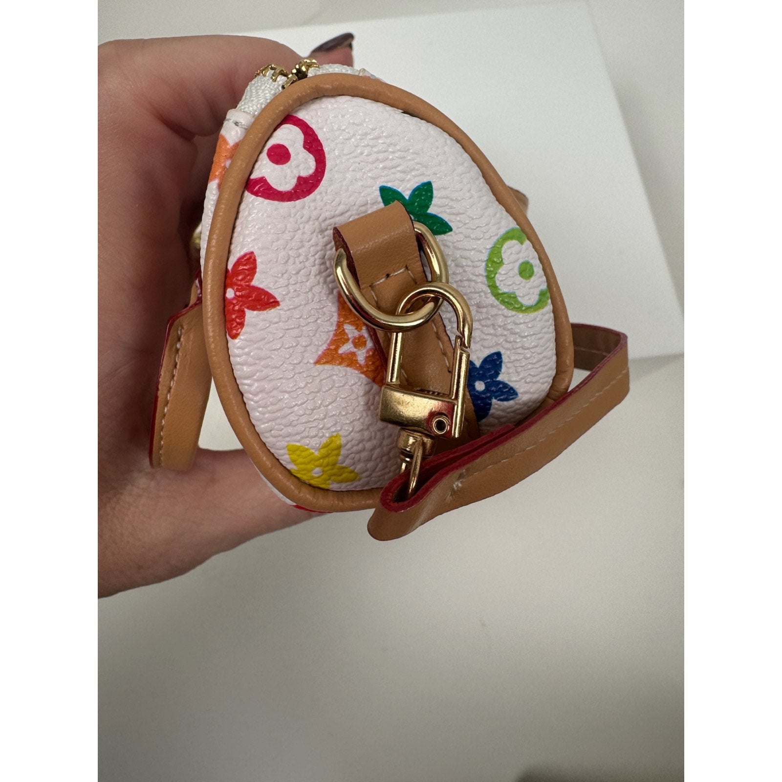Miniature Leather Zippered Bag Charm - Functional Accessory for Handbags
