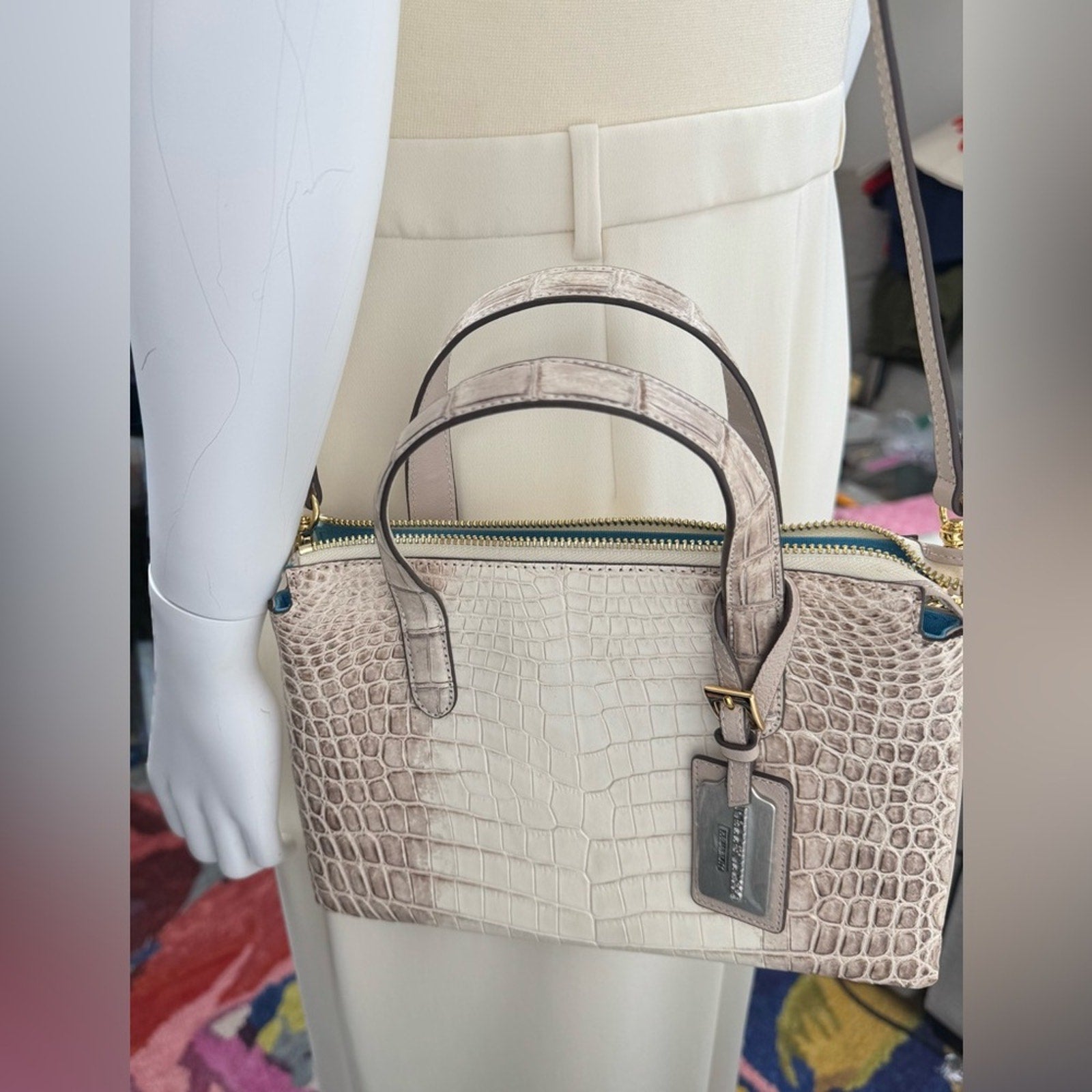 Niloticus crocodile Pelley Lusso two way bag NWT blue interior/adjustable strap