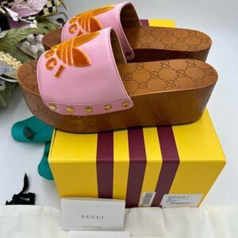 Women’s Gucci, X Adidas, pink satin GG clogs size 37 made in Italy.