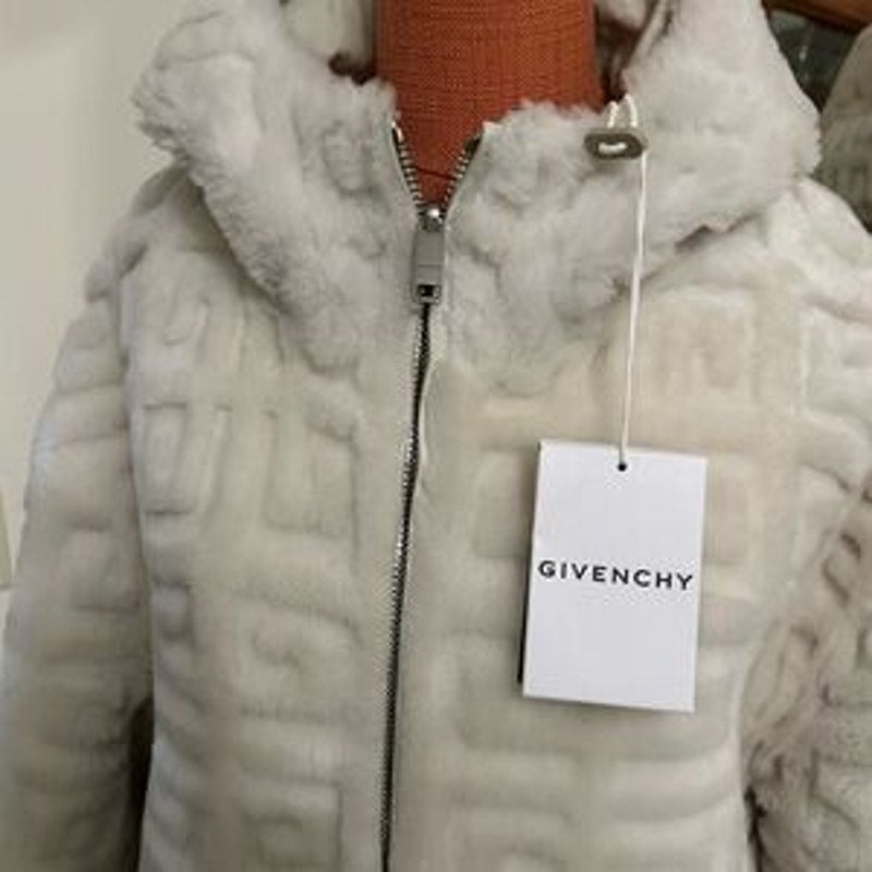 Women's Givenchy reversible dyed lamb fur hooded jacket in 4G pattern 36/4US