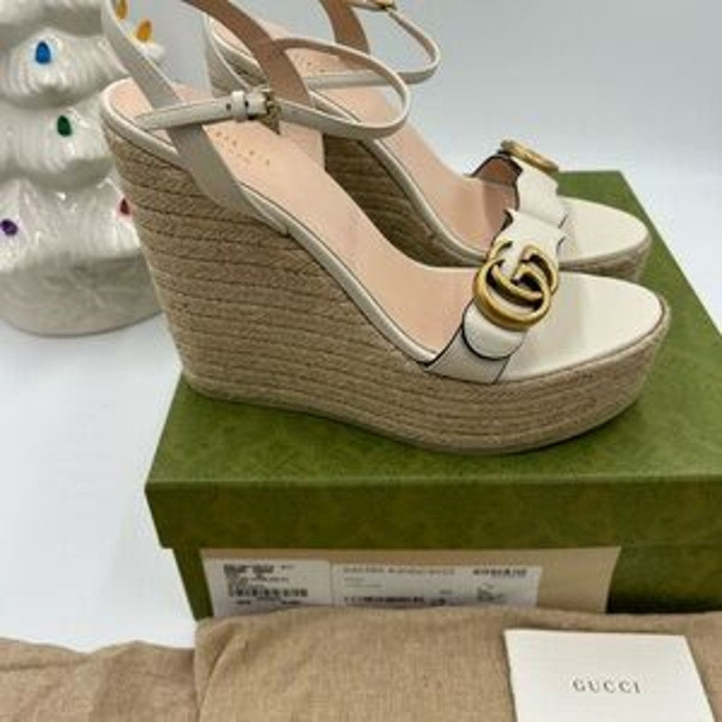 Gucci Women's White Wedge Sandals size 40 made in Italy