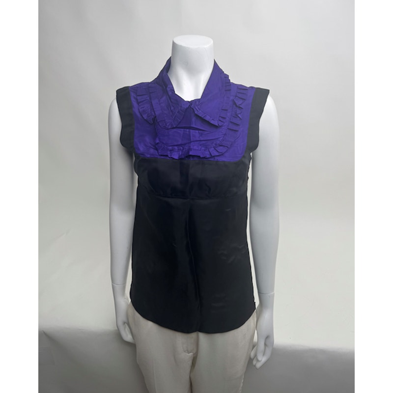 Miu Miu NWOT Black & Purple 100% Silk Ruffle Blouse Size IT 40 / US 4