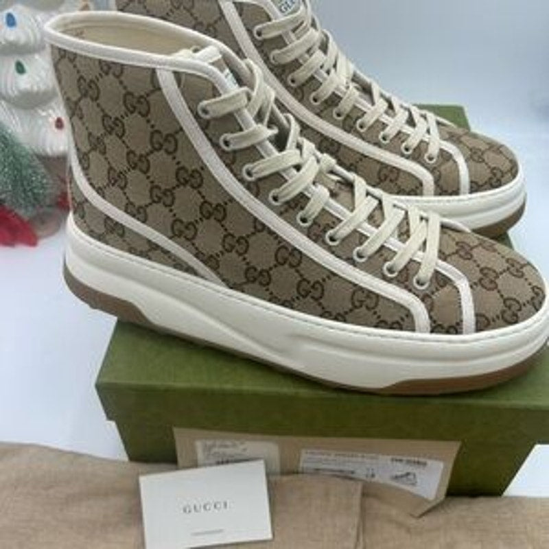 Gucci Beige and White High-Top platform Sneakers size 11 made in Italy