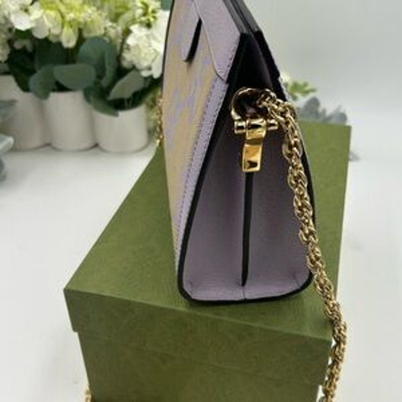 Gucci women's Ophedia jumbo GG canvas, shoulder bag with gold tone chain strap