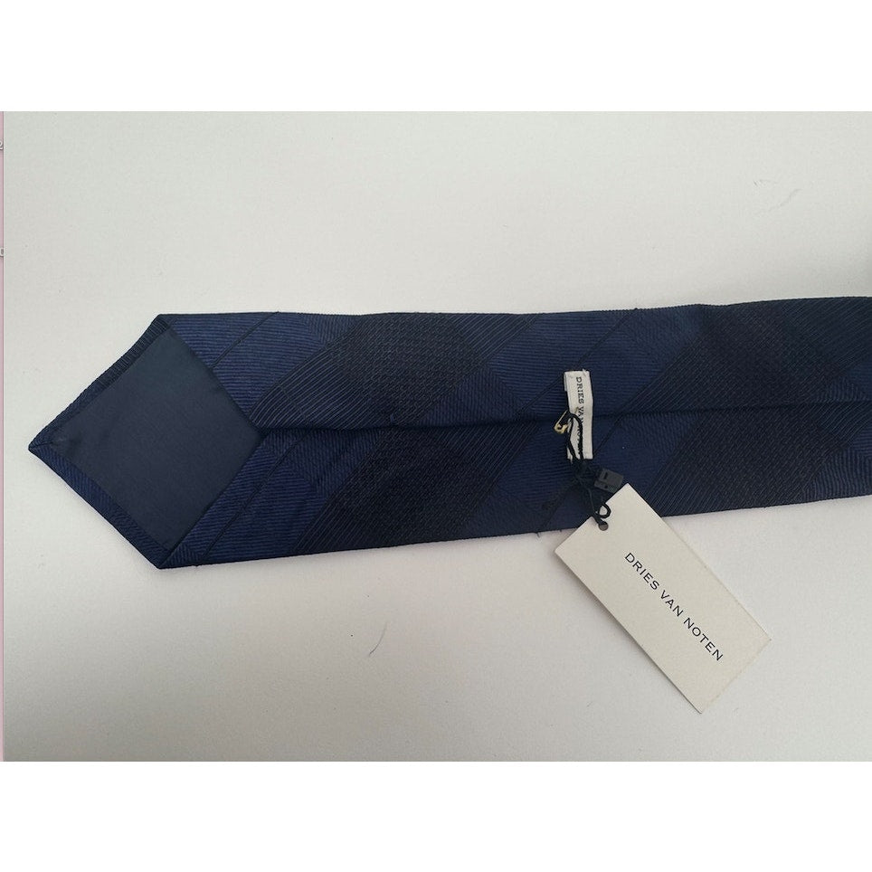 Dries Van Noten NWT Silk Tie Black & Blue Designer Luxury Neck Tie