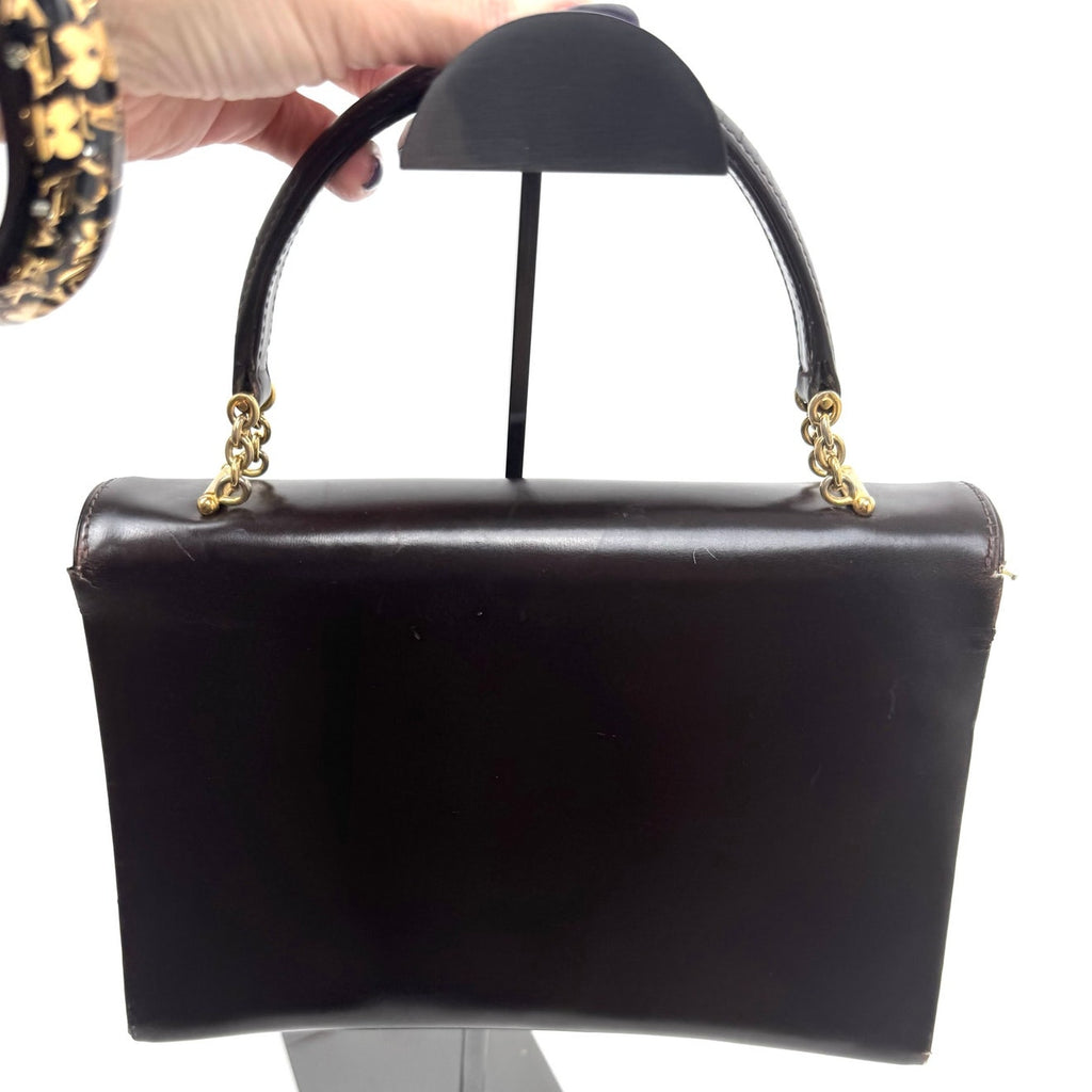 Gucci Vintage Chocolate Brown Leather Gold Chain Handbag