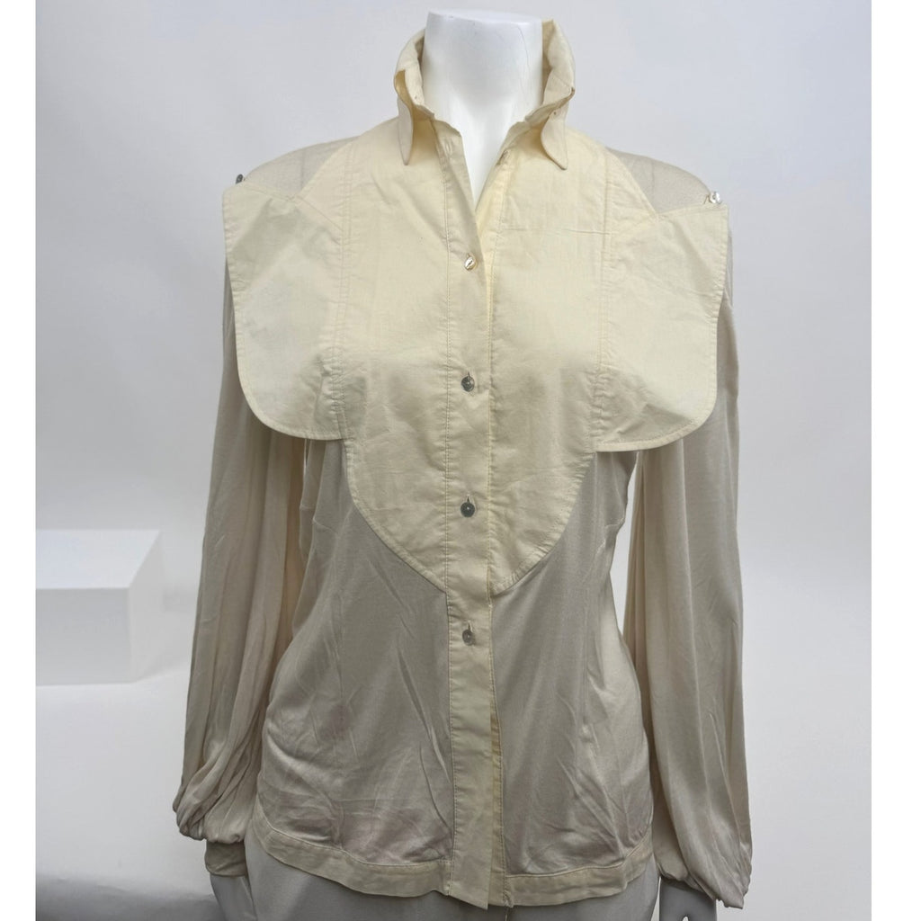 Bora Aksu Cream Ruffle Cotton Long Sleeve Button Front Blouse Size 10