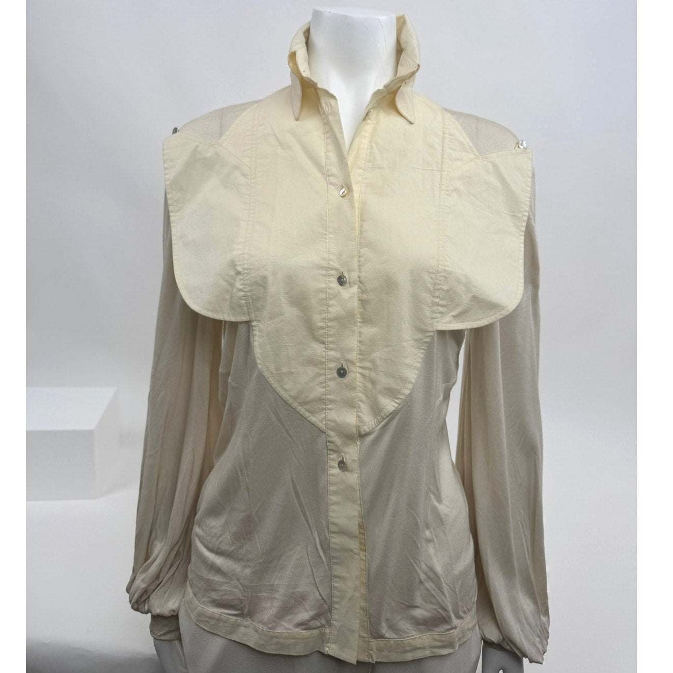 Bora Aksu Cream Ruffle Cotton Long Sleeve Button Front Blouse Size 10