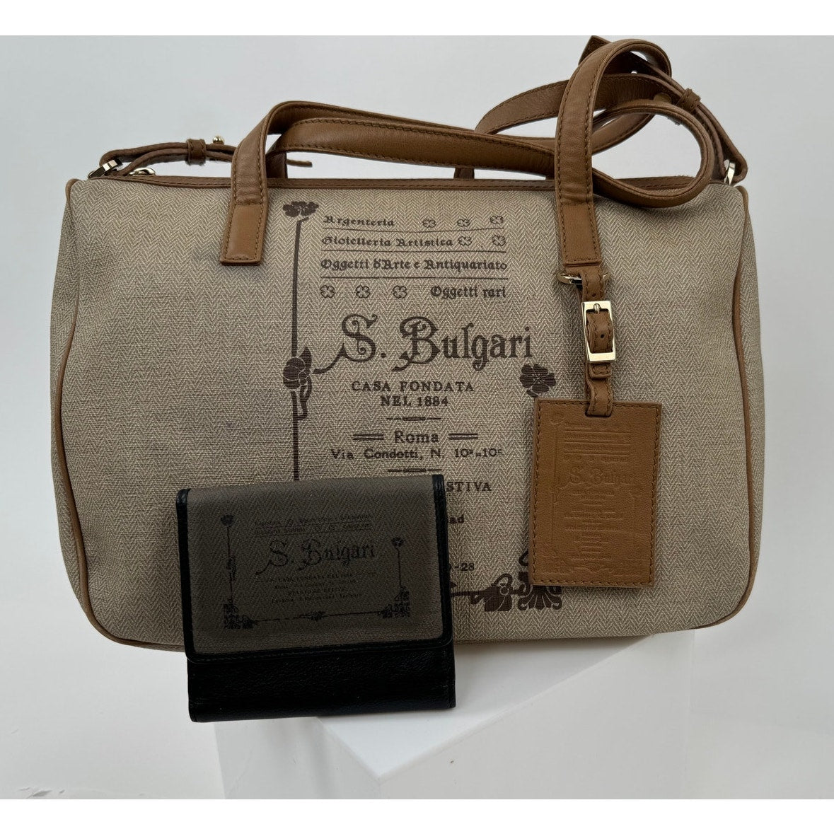 Bulgari Speedy Type Bag With Long Strap With Matching Trifold Wallet