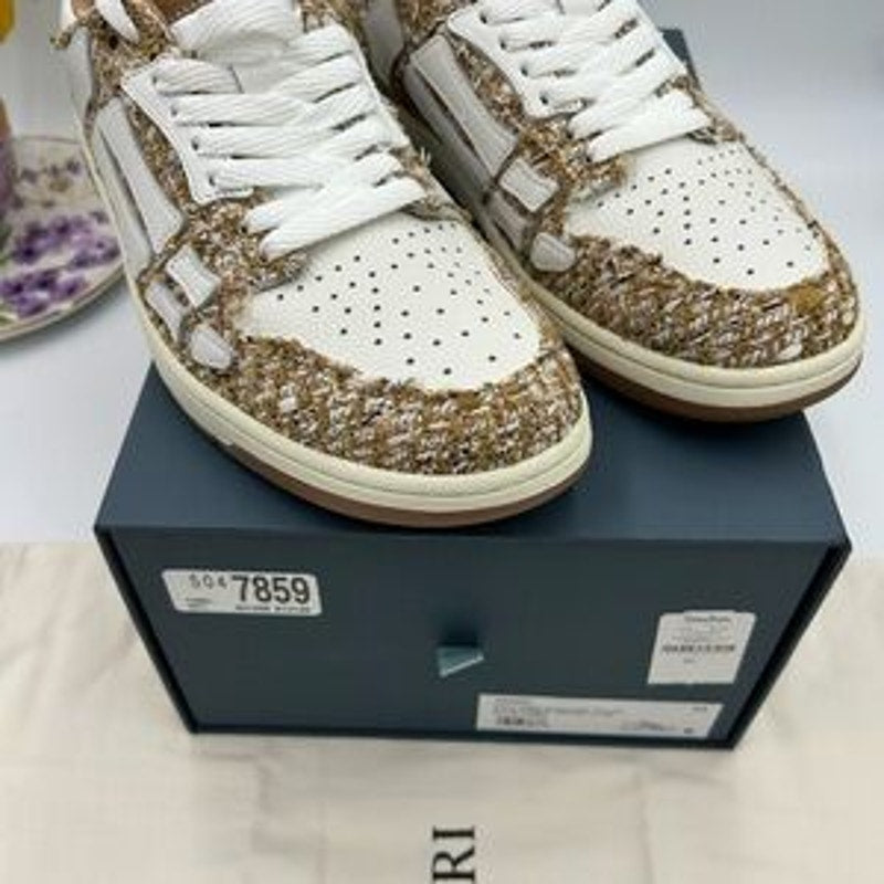 Men's AMIRI BOUCLE SKEL low top leather trimmed sneakers size 44