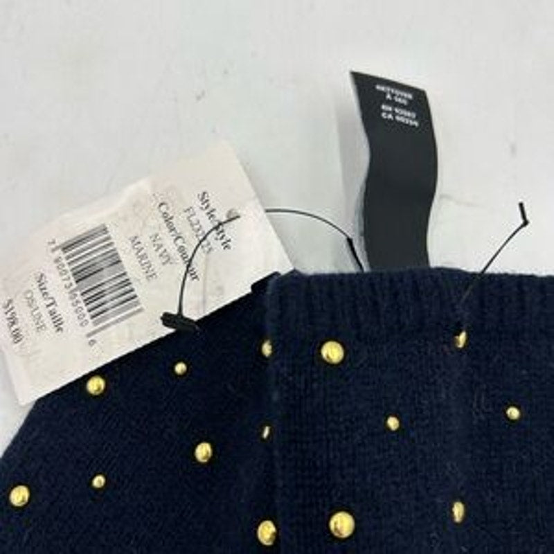 Collection cashmere/wool Navy Gloves with gold studs NWT