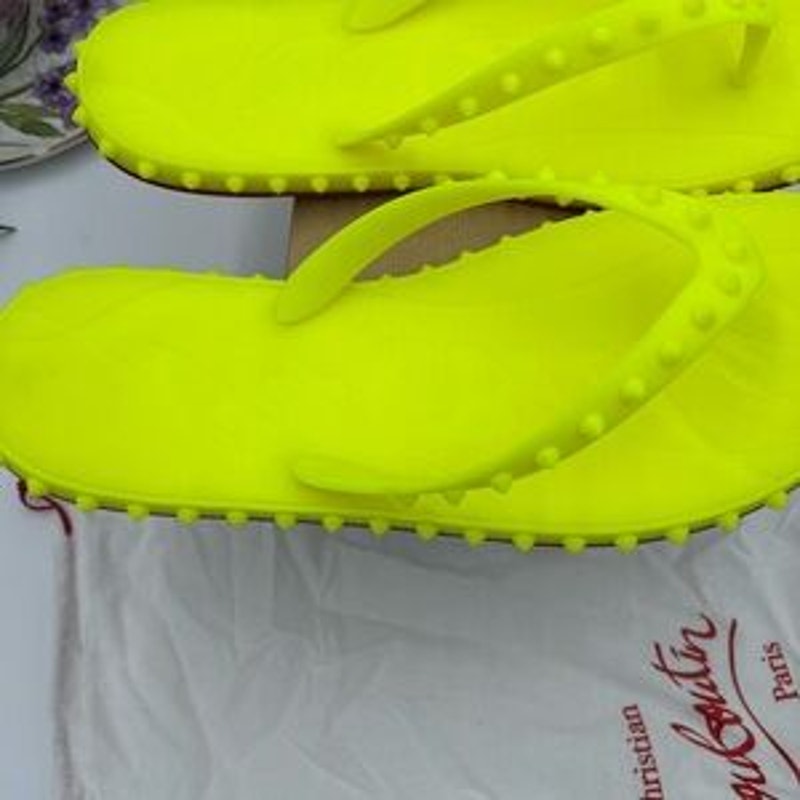 Men's Christian Louboutin neon rubber thong, sandal, size 46