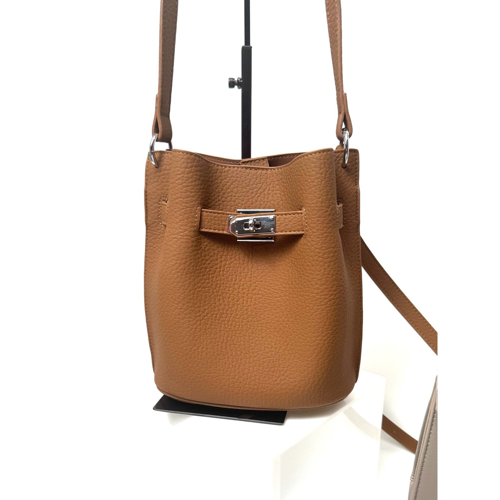 Brown Leather 3-Way Multi-Functional Bag - Crossbody, Tote & Shoulder with Charm