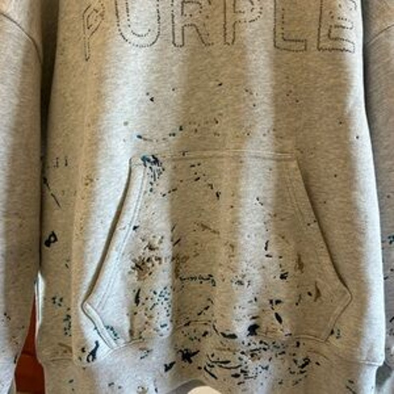 Men's Purple brand paint, splattered, crystal wordmark, heavy cotton fleece M